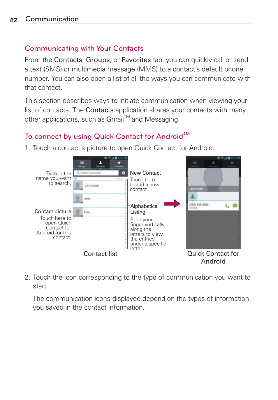 Communication communicating with your contacts | LG LGMS870 User Manual | Page 84 / 210