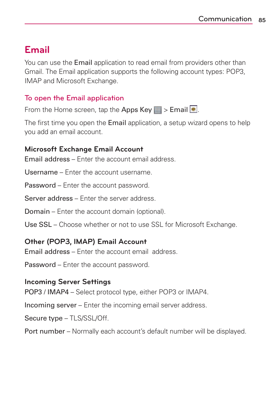 Email | LG LGMS870 User Manual | Page 87 / 210