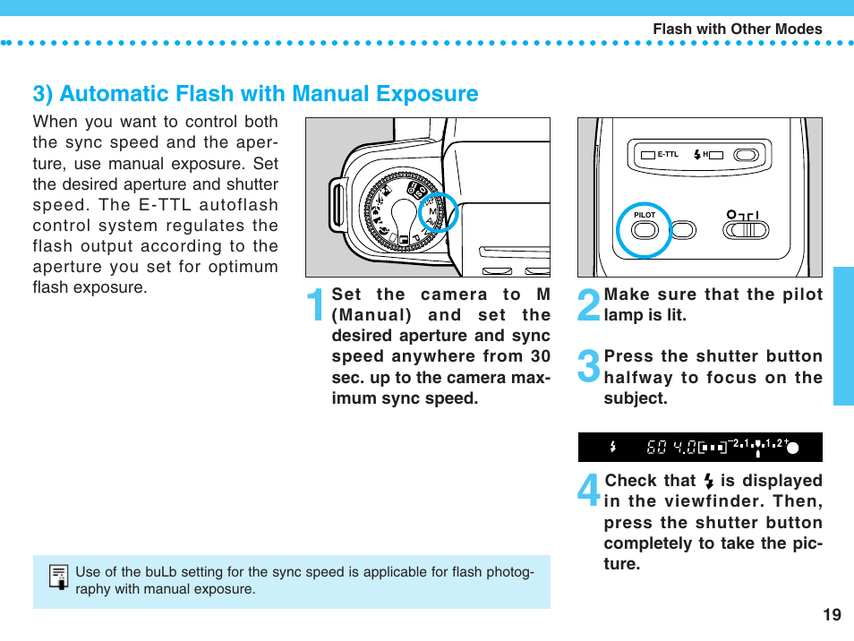 3) automatic flash with manual exposure | Canon 220 EX User Manual | Page 19 / 44