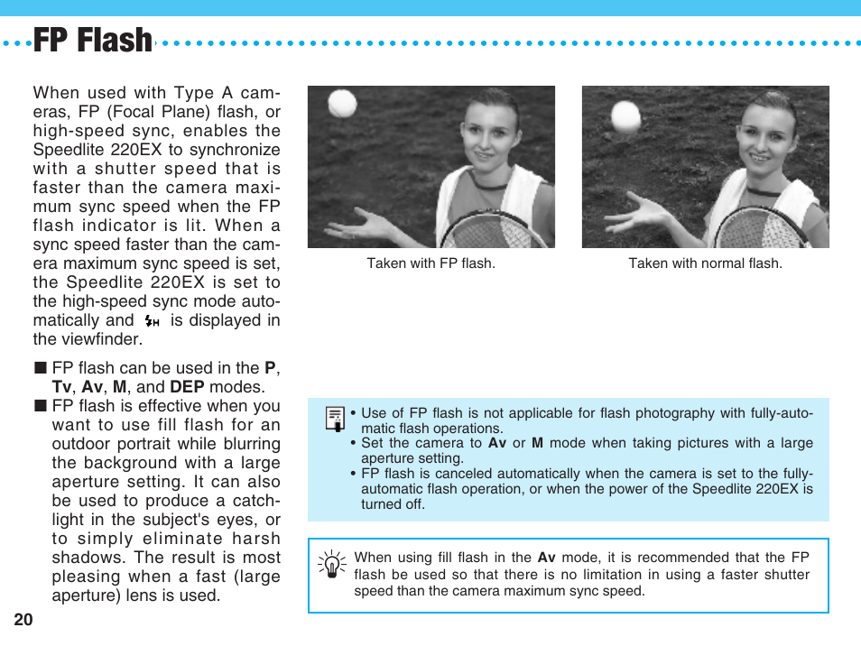 Fp flash | Canon 220 EX User Manual | Page 20 / 44