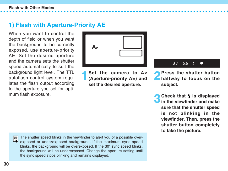 1) flash with aperture-priority ae | Canon 220 EX User Manual | Page 30 / 44