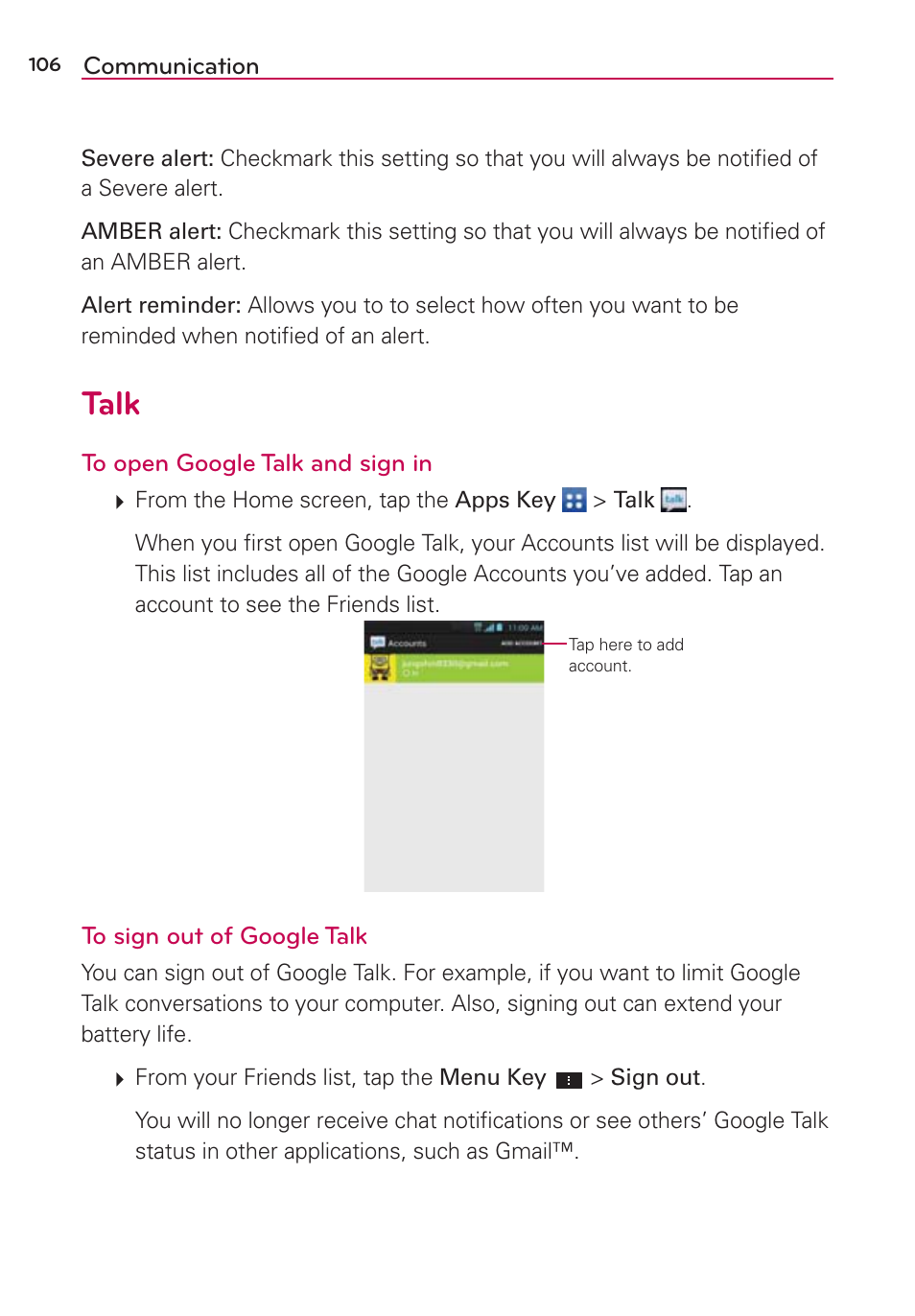 Talk | LG LGVS870 User Manual | Page 108 / 223