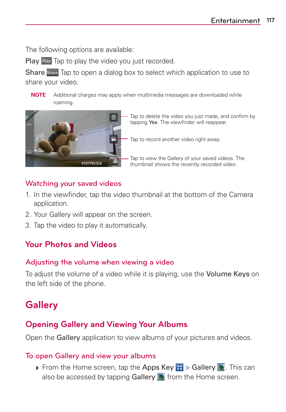 Gallery, Your photos and videos, Opening gallery and viewing your albums | LG LGVS870 User Manual | Page 119 / 223
