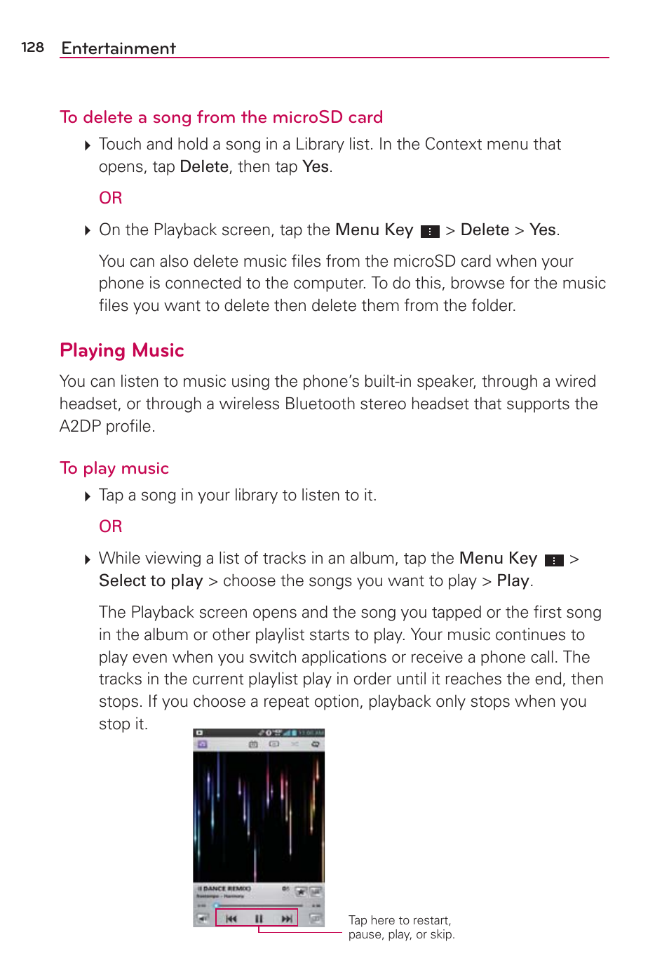 Playing music | LG LGVS870 User Manual | Page 130 / 223
