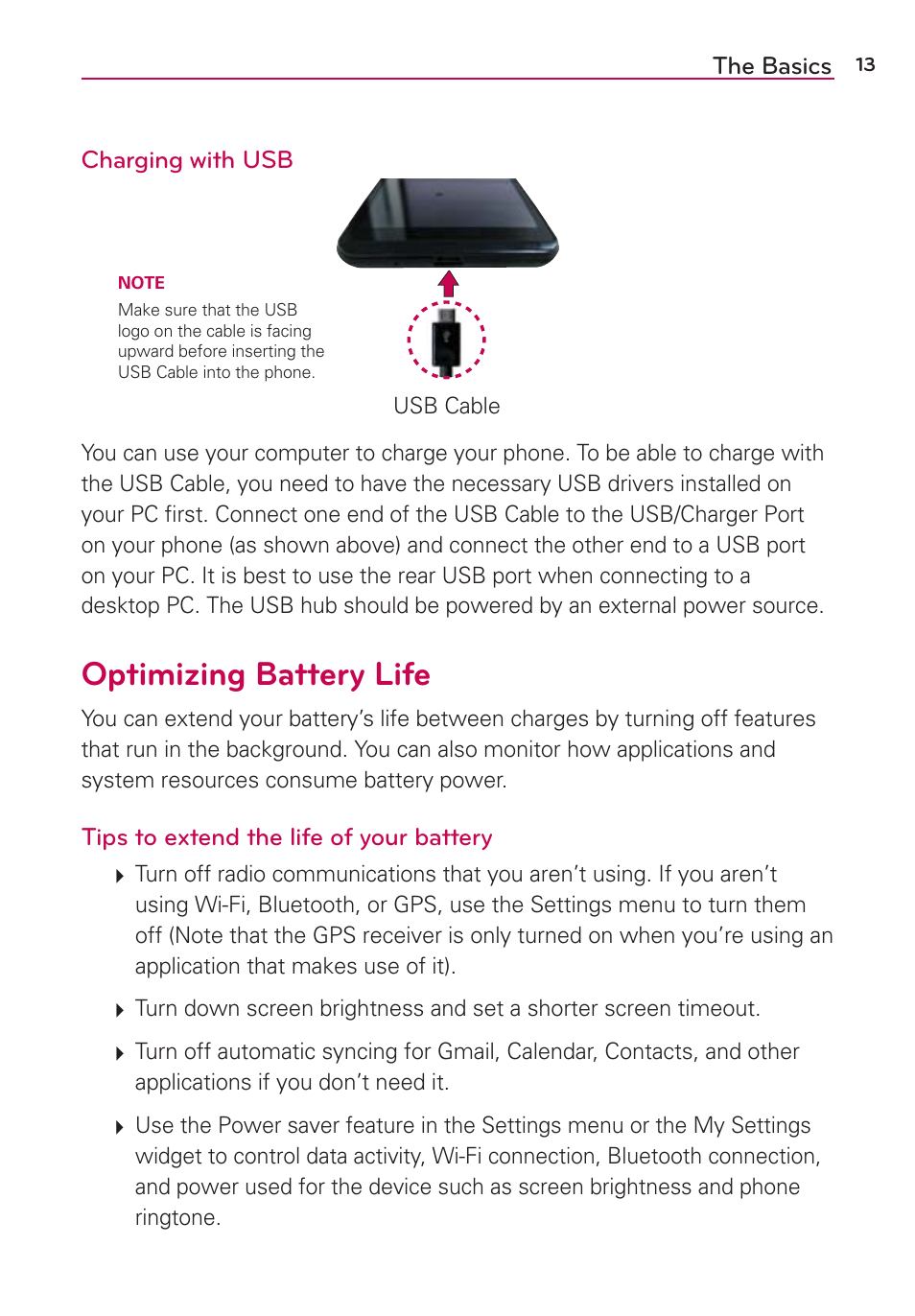 Optimizing battery life | LG LGVS870 User Manual | Page 15 / 223