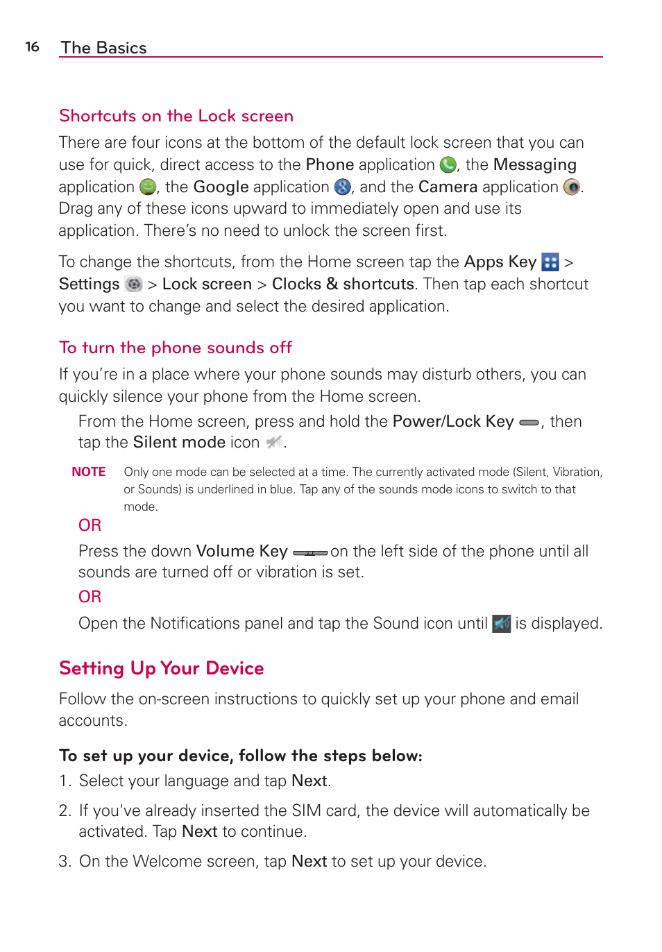 Setting up your device | LG LGVS870 User Manual | Page 18 / 223