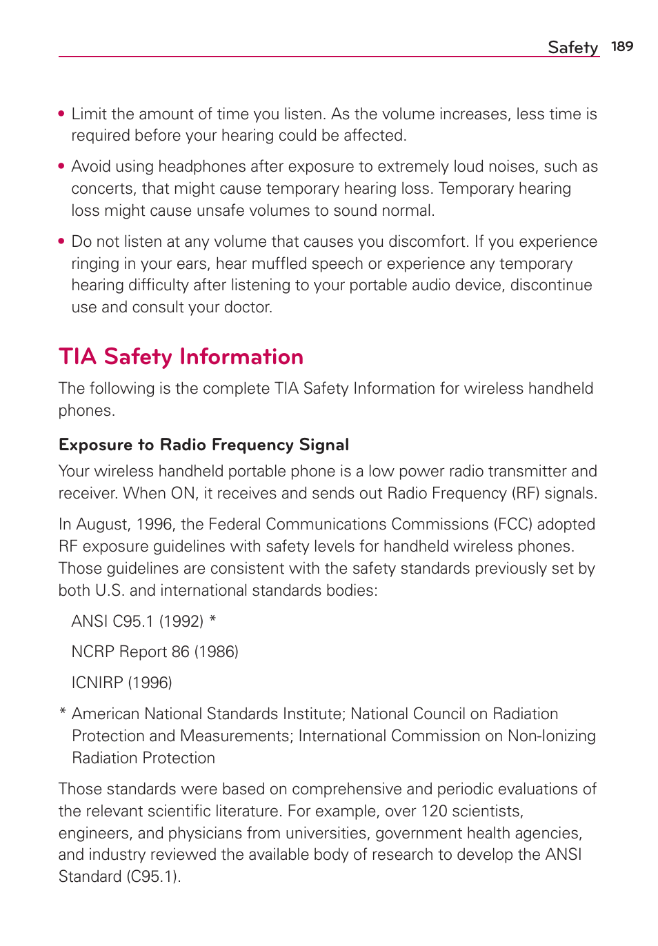 Tia safety information | LG LGVS870 User Manual | Page 191 / 223