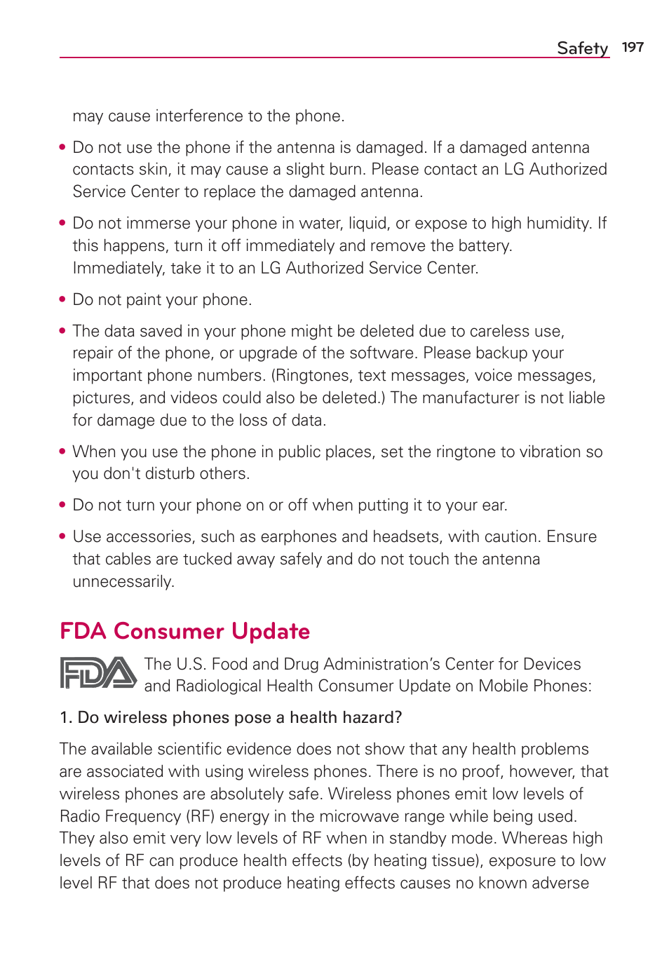 Fda consumer update | LG LGVS870 User Manual | Page 199 / 223