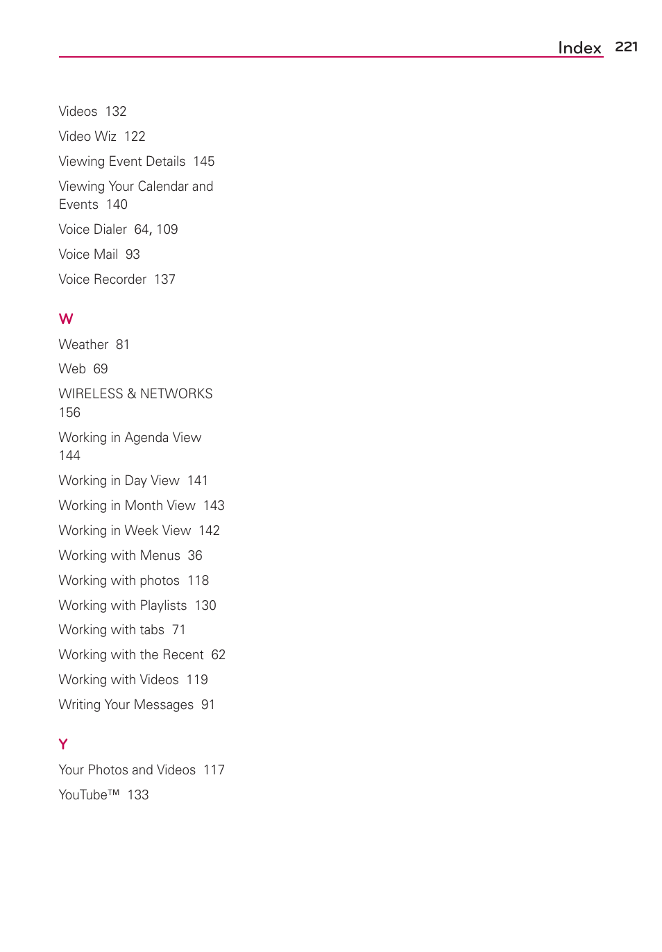 Index | LG LGVS870 User Manual | Page 223 / 223