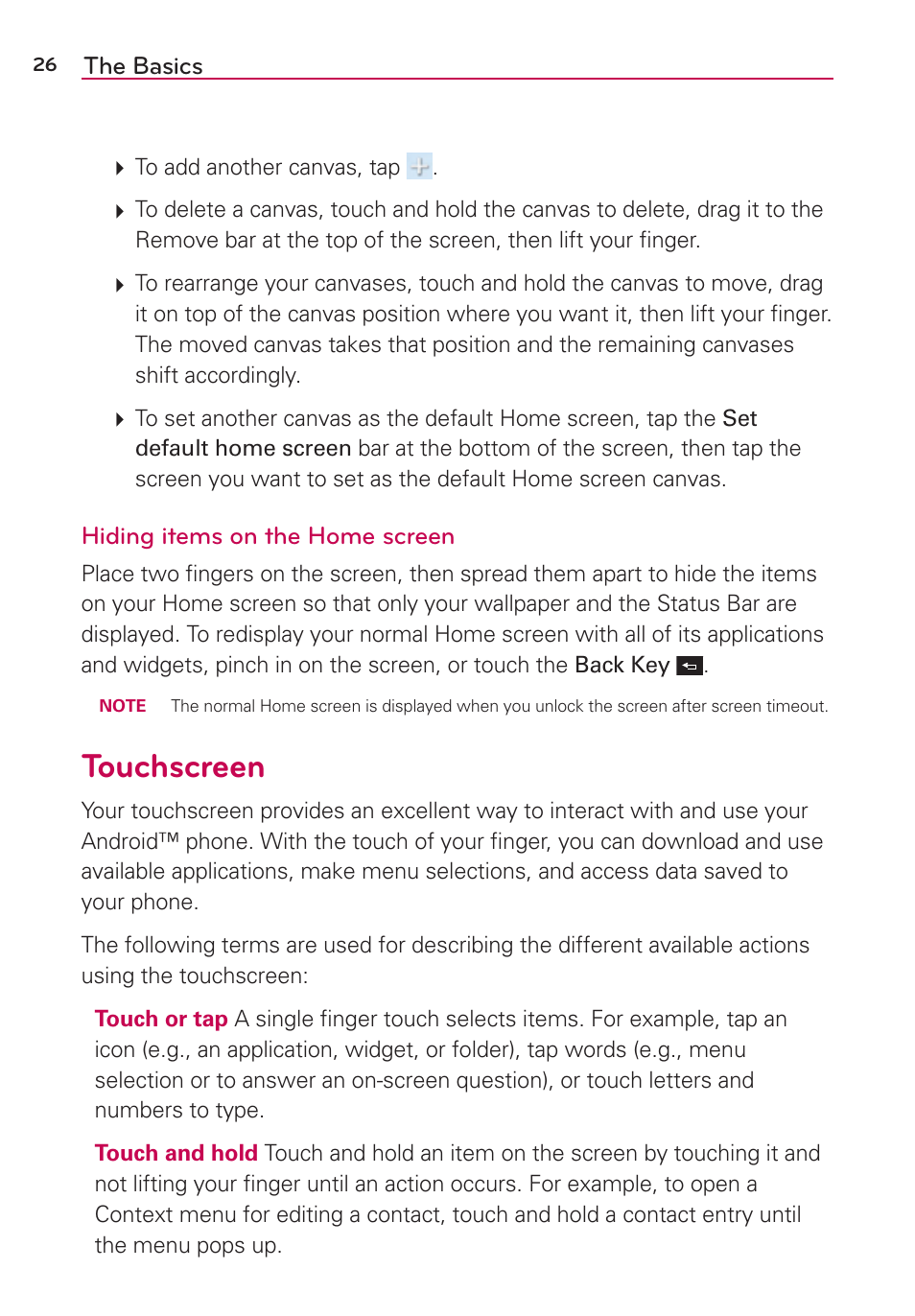 Touchscreen | LG LGVS870 User Manual | Page 28 / 223