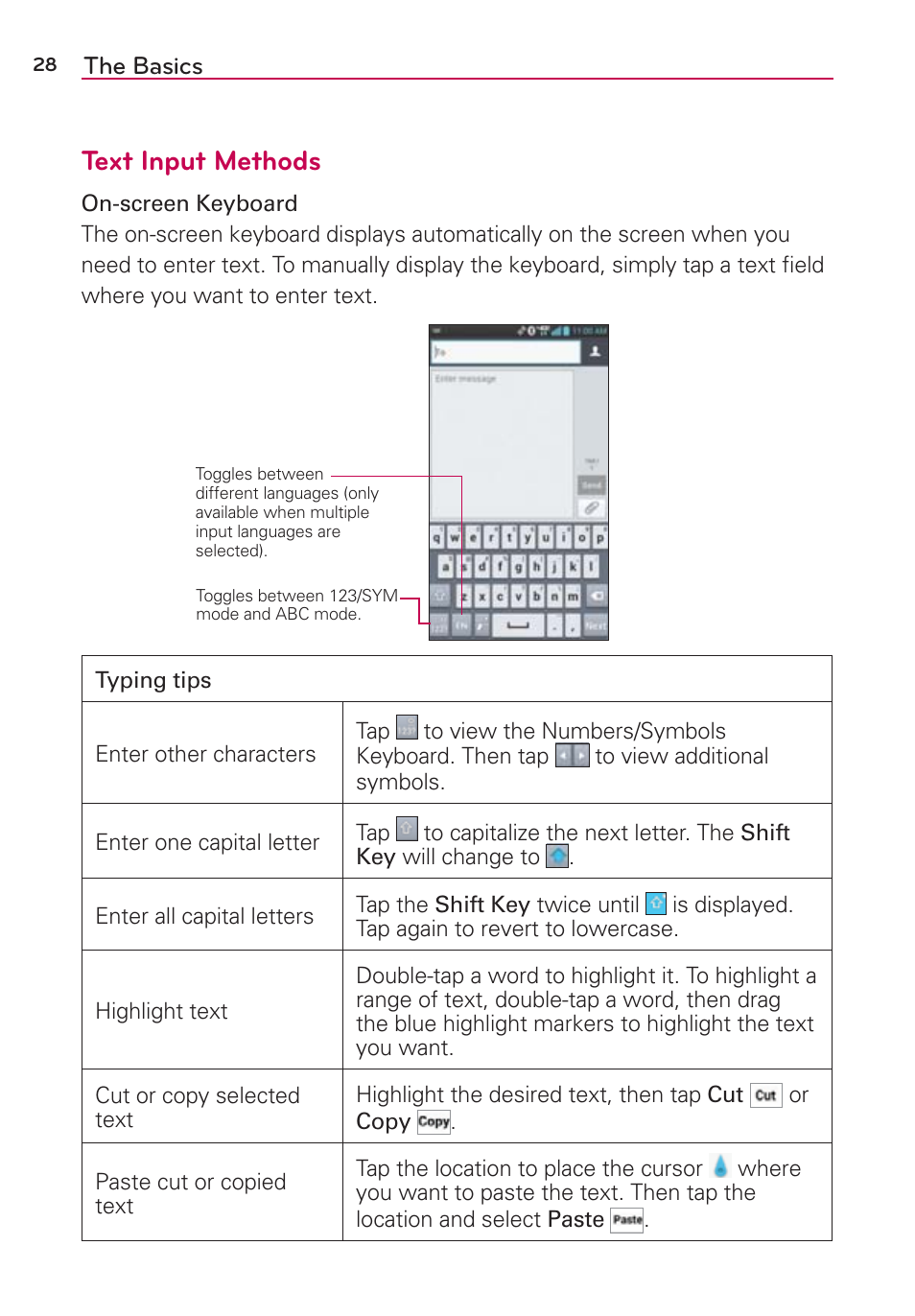 Text input methods | LG LGVS870 User Manual | Page 30 / 223