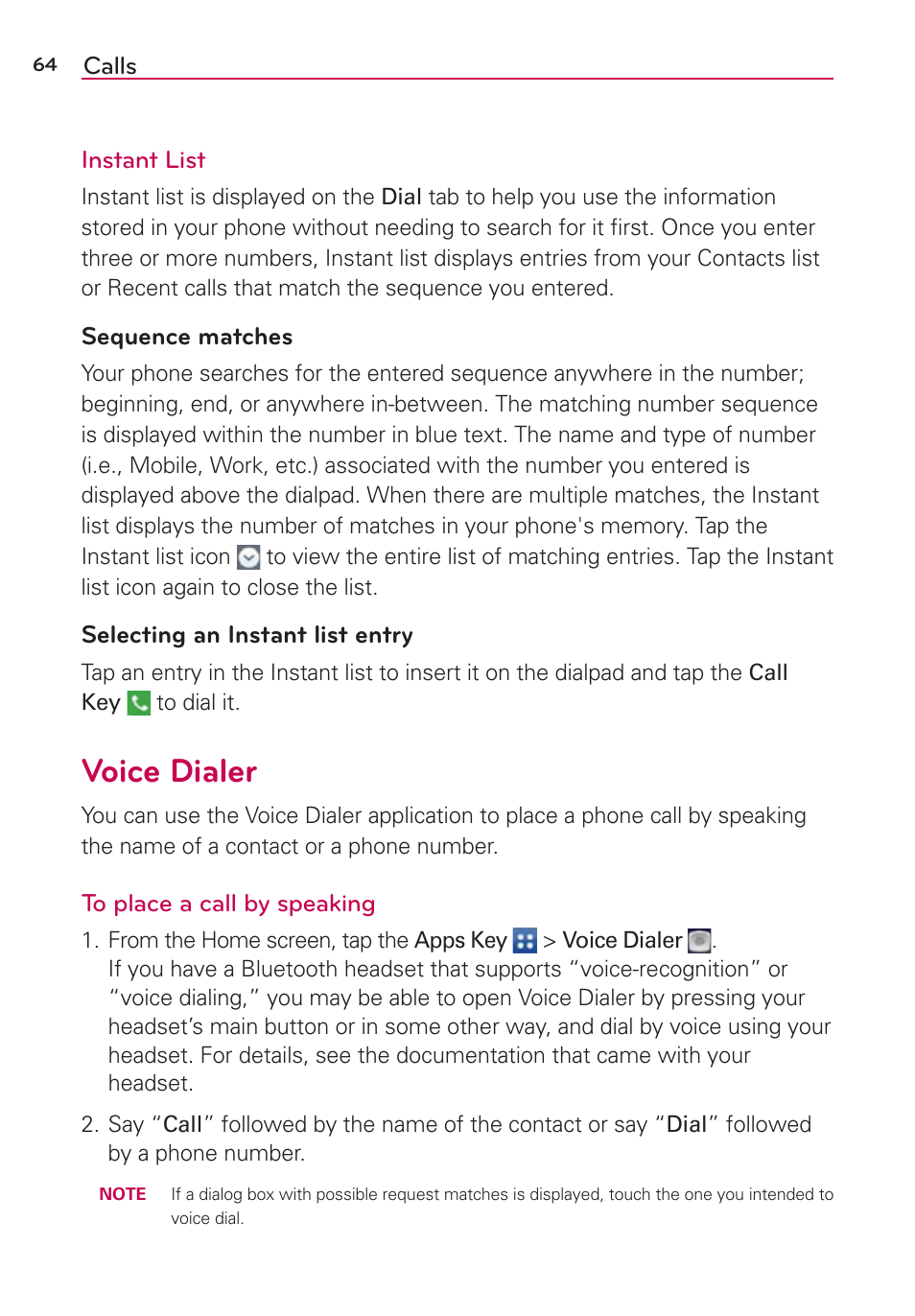 Voice dialer | LG LGVS870 User Manual | Page 66 / 223