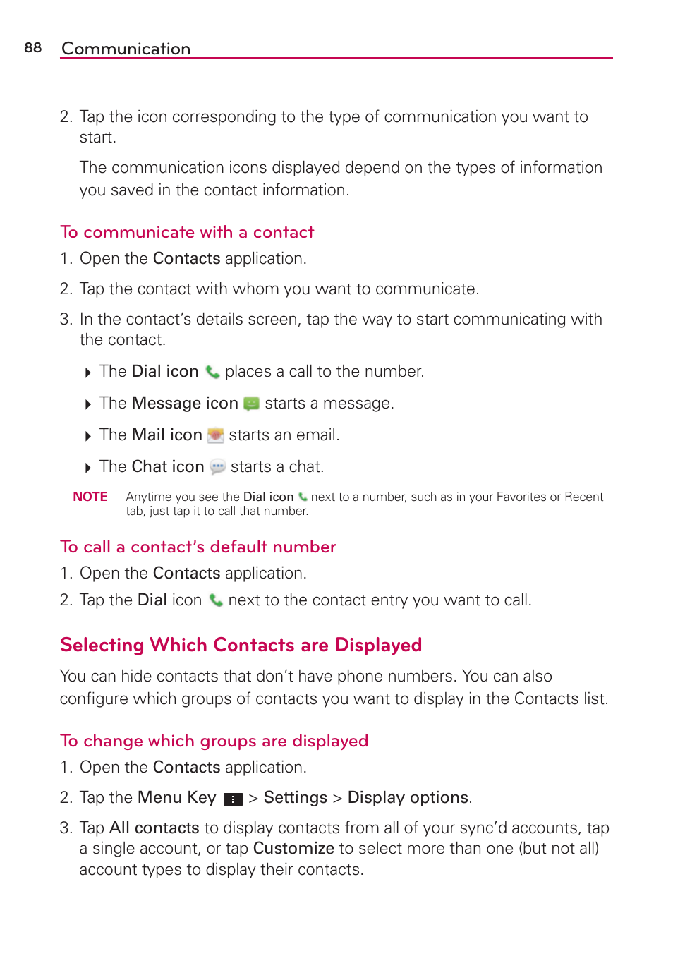 Selecting which contacts are displayed | LG LGVS870 User Manual | Page 90 / 223