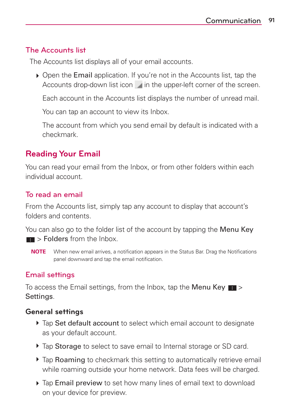 Reading your email | LG LGVS870 User Manual | Page 93 / 223