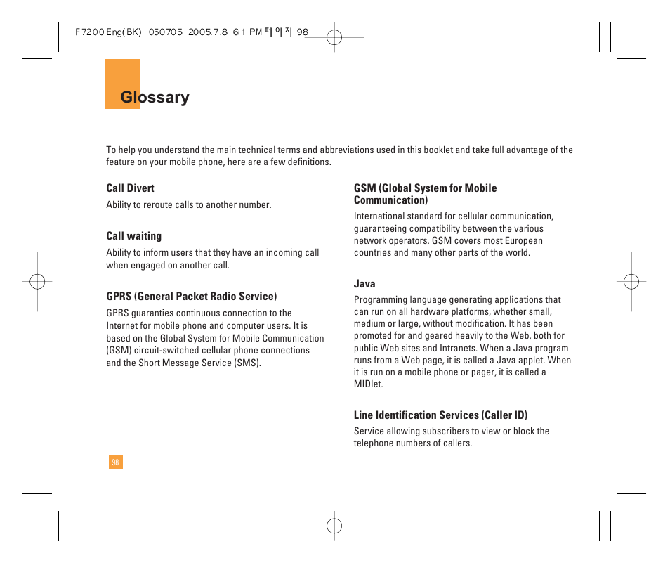 Glossary | LG F7200 User Manual | Page 100 / 218