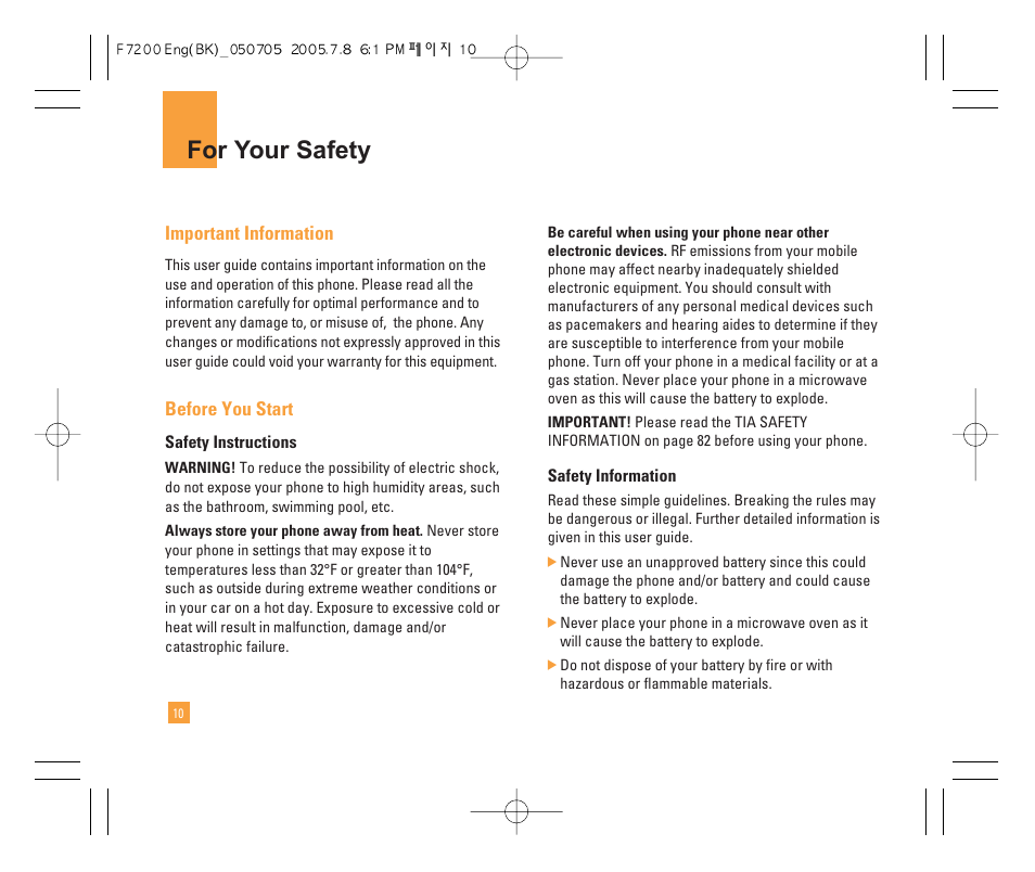 For your safety | LG F7200 User Manual | Page 12 / 218