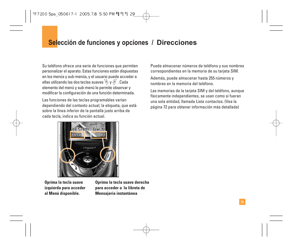 Selección de funciones y opciones / direcciones | LG F7200 User Manual | Page 134 / 218