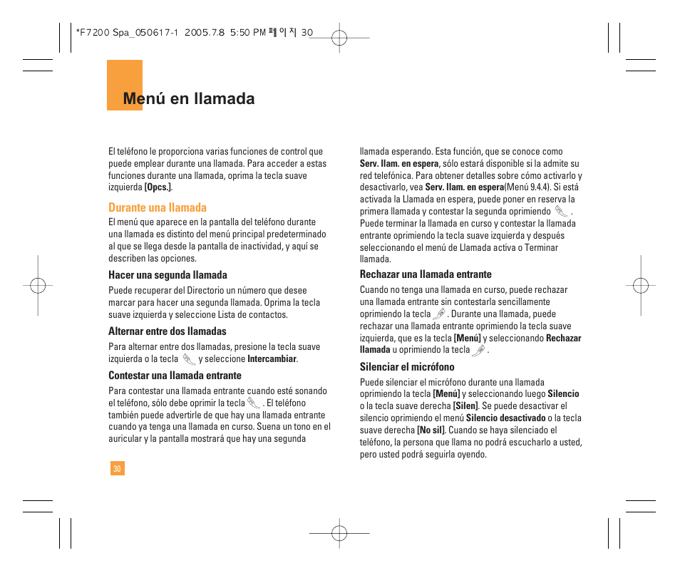 Menú en llamada | LG F7200 User Manual | Page 135 / 218