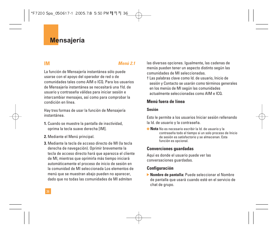 Mensajería | LG F7200 User Manual | Page 141 / 218