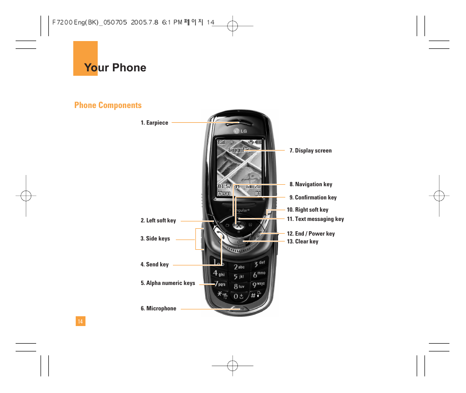 Your phone, Phone components | LG F7200 User Manual | Page 16 / 218