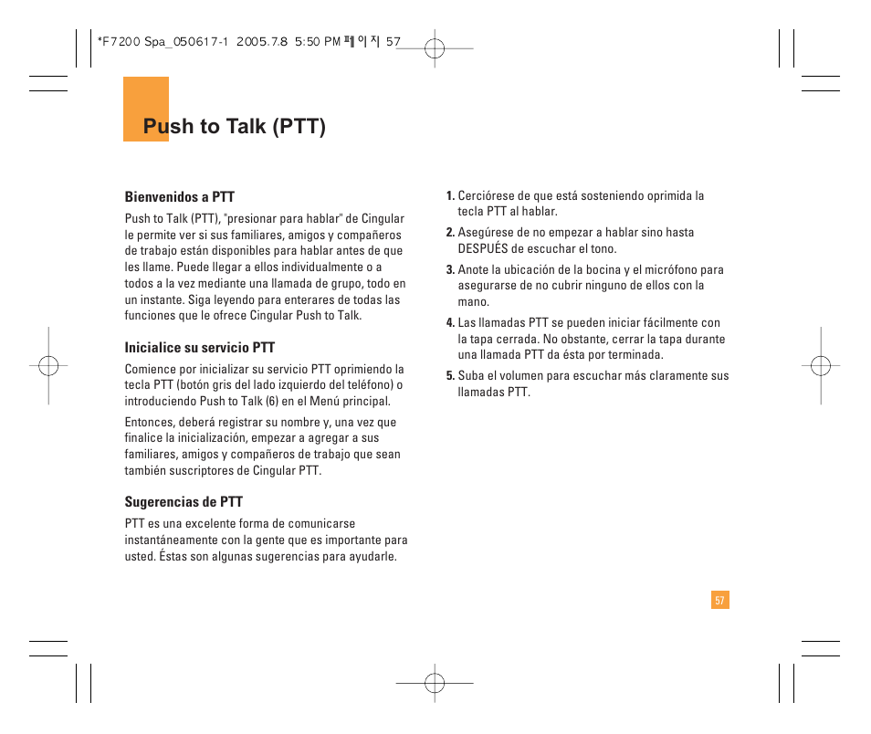 Push to talk (ptt) | LG F7200 User Manual | Page 162 / 218