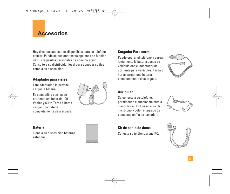 Accesorios | LG F7200 User Manual | Page 192 / 218