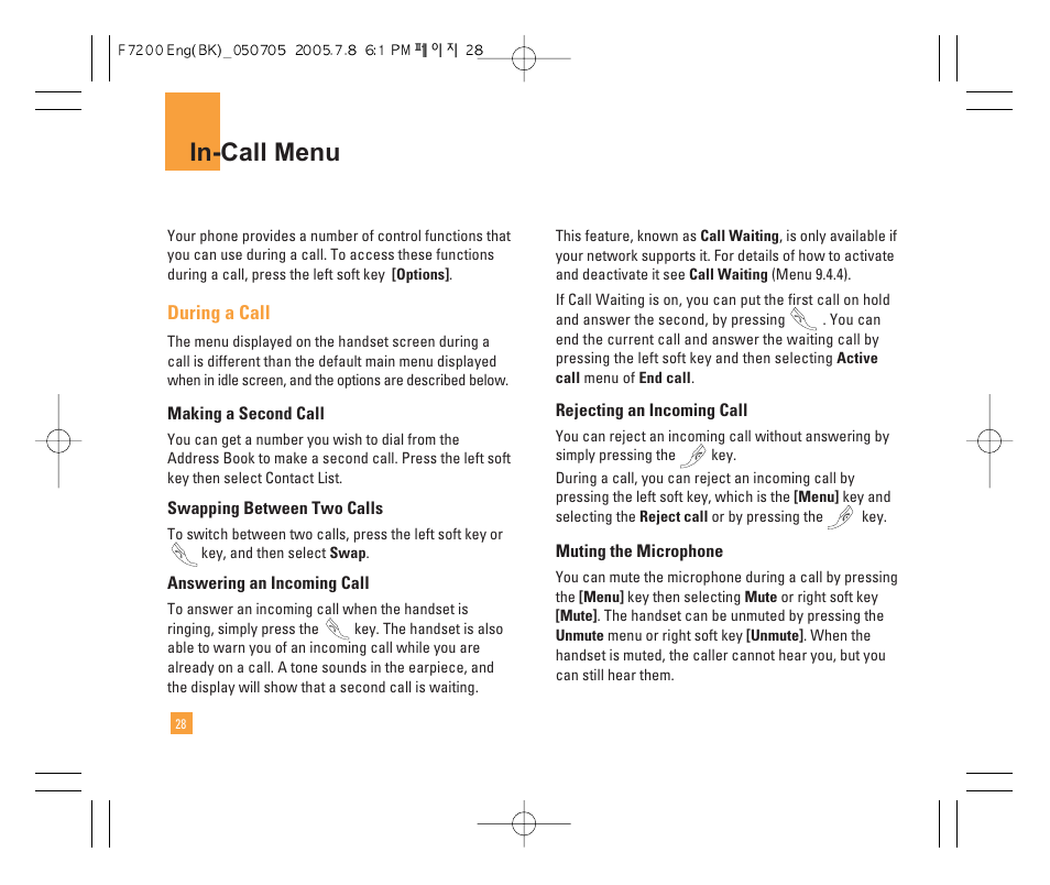 In-call menu | LG F7200 User Manual | Page 30 / 218