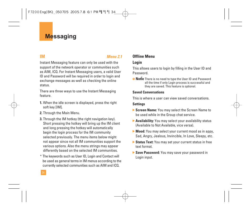 Messaging | LG F7200 User Manual | Page 36 / 218