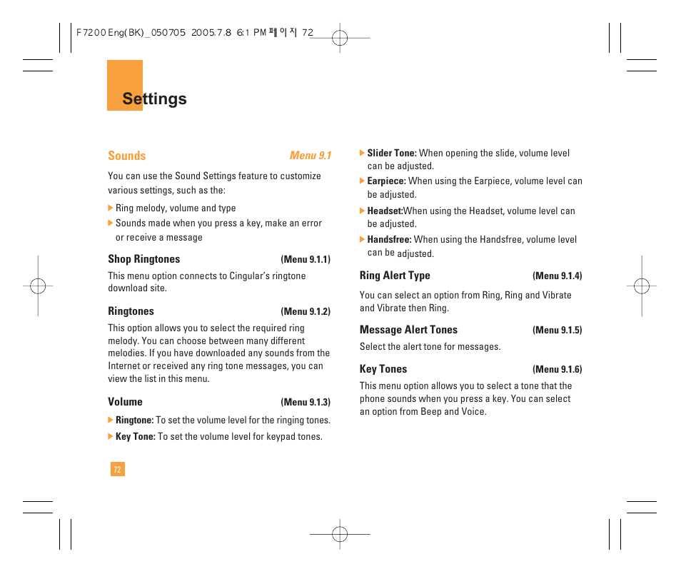 Settings | LG F7200 User Manual | Page 74 / 218