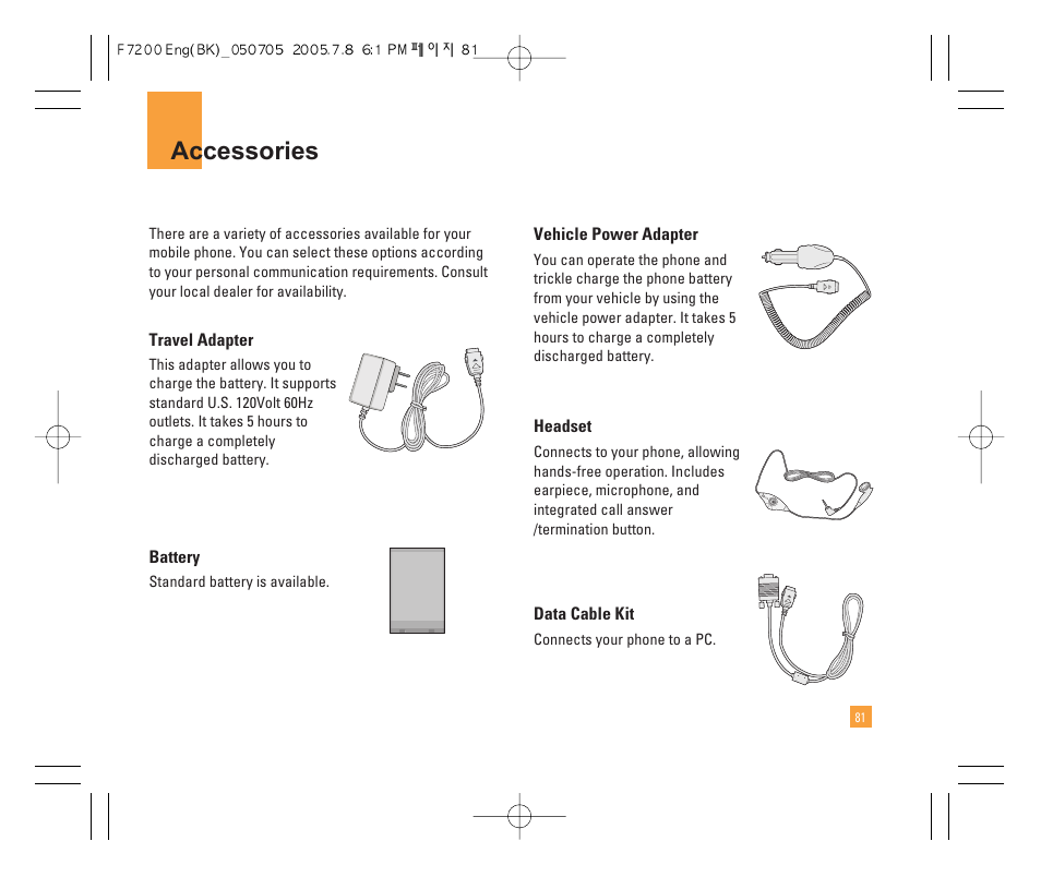 Accessories | LG F7200 User Manual | Page 83 / 218