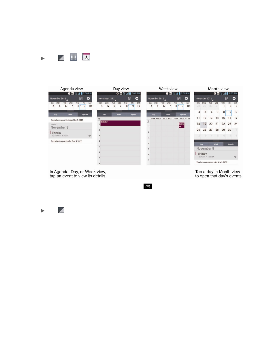 Open the calendar and change view | LG LS840 User Manual | Page 169 / 191
