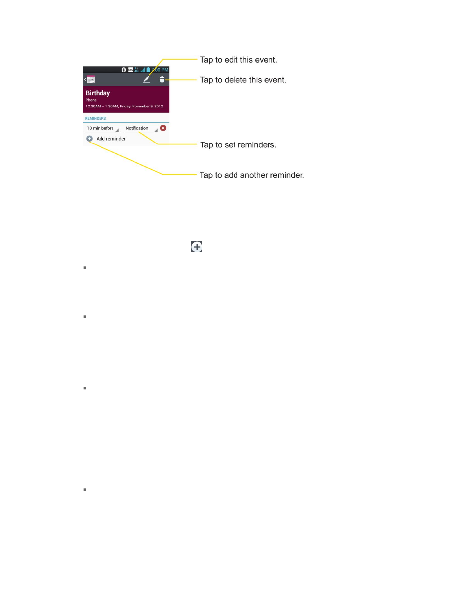 Create an event, Edit or delete an event | LG LS840 User Manual | Page 172 / 191