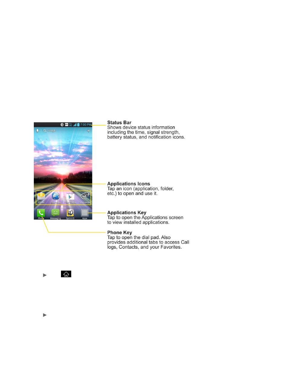 Home screen, Extended home screens | LG LS840 User Manual | Page 33 / 191