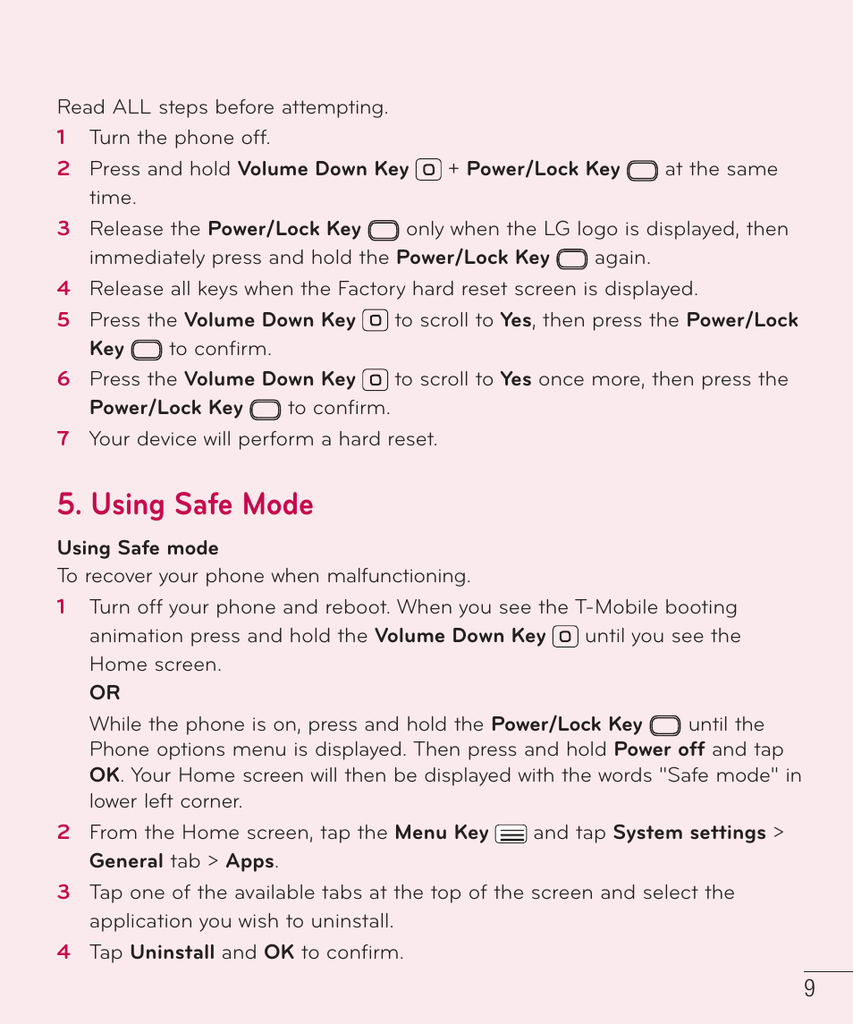 Using safe mode | LG D959 User Manual | Page 10 / 173
