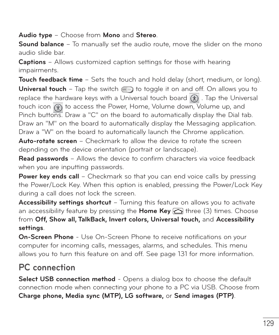 Pc connection | LG D959 User Manual | Page 130 / 173