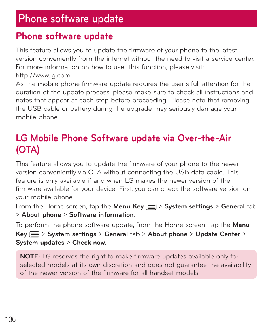 Phone software update | LG D959 User Manual | Page 137 / 173