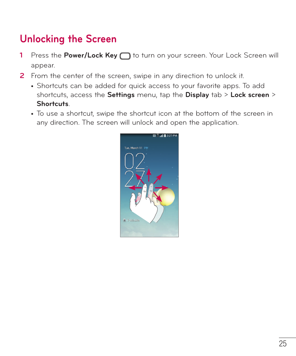 Unlocking the screen | LG D959 User Manual | Page 26 / 173