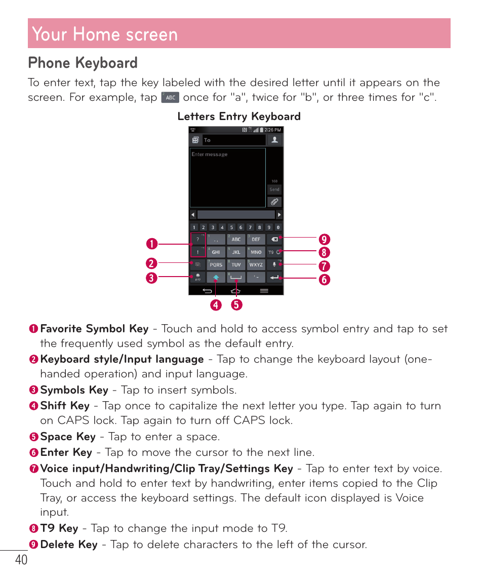 Your home screen, Phone keyboard | LG D959 User Manual | Page 41 / 173