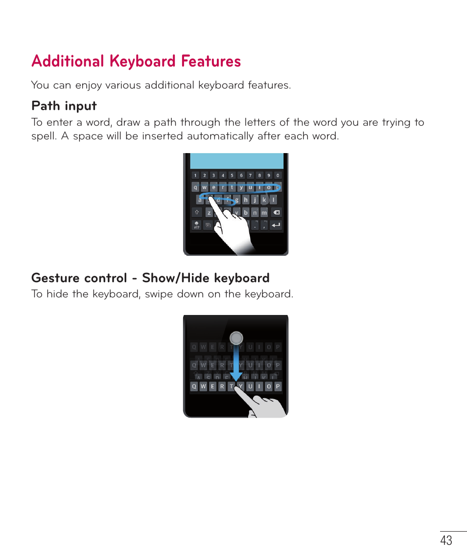 Additional keyboard features | LG D959 User Manual | Page 44 / 173