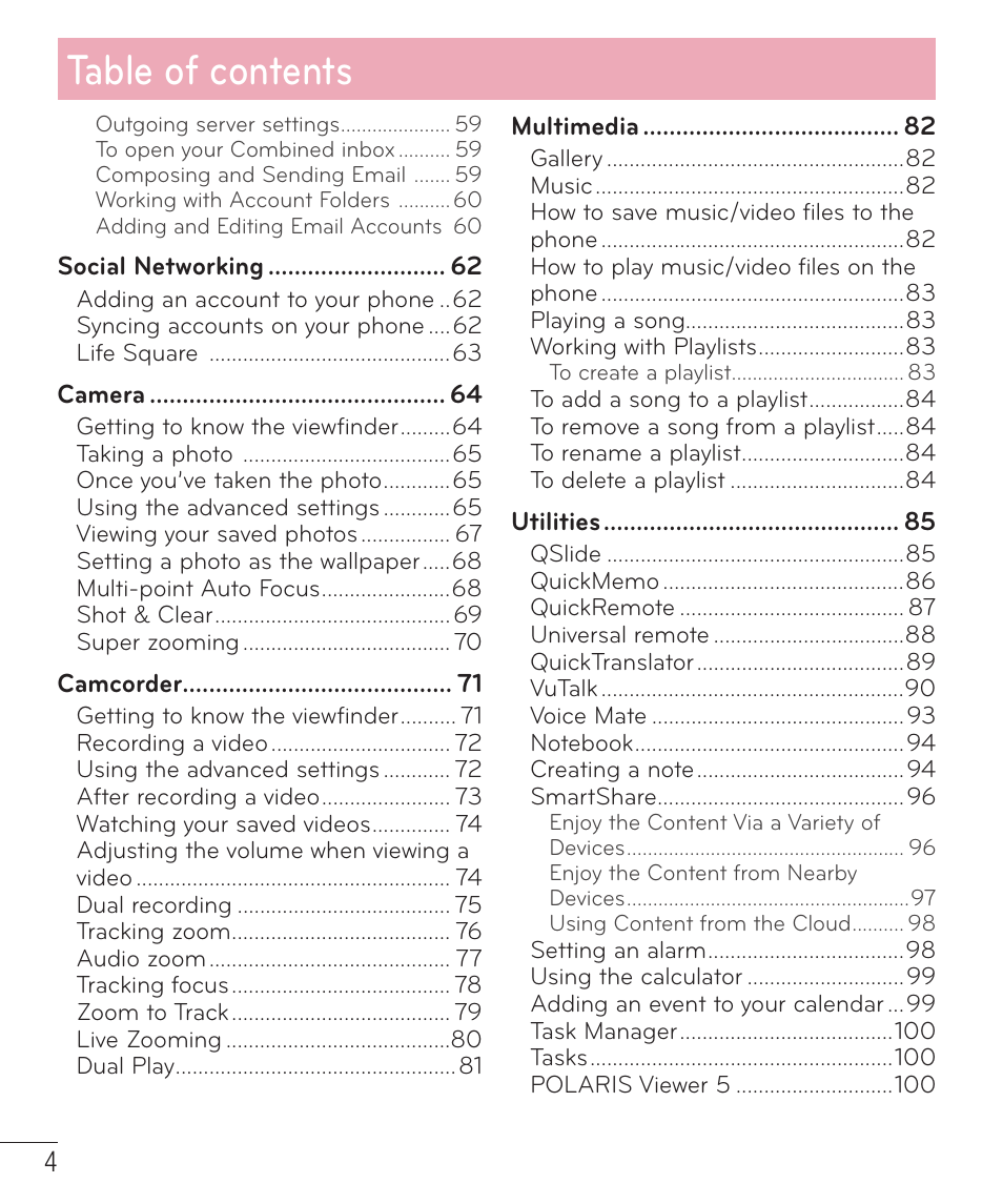 LG D959 User Manual | Page 5 / 173