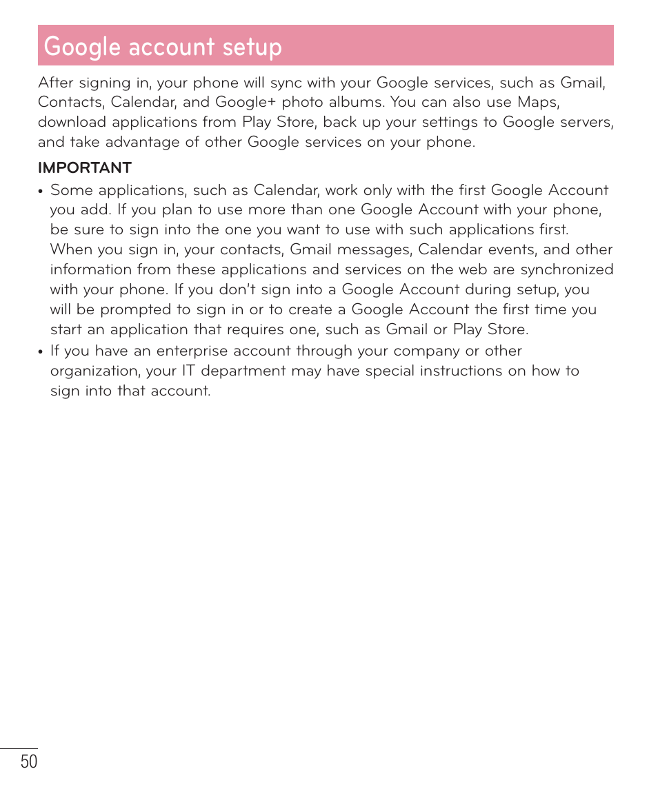 Google account setup | LG D959 User Manual | Page 51 / 173