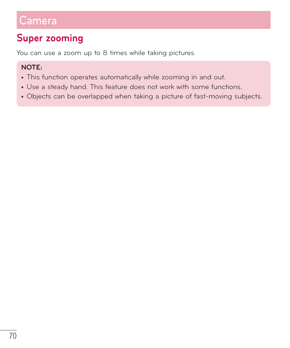 Super zooming, Camera | LG D959 User Manual | Page 71 / 173