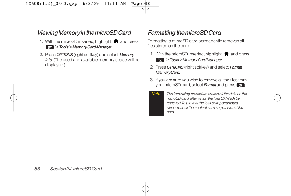 Formatting the microsd card | LG LGLX600 User Manual | Page 102 / 193