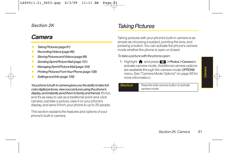 Camera, Taking pictures | LG LGLX600 User Manual | Page 105 / 193