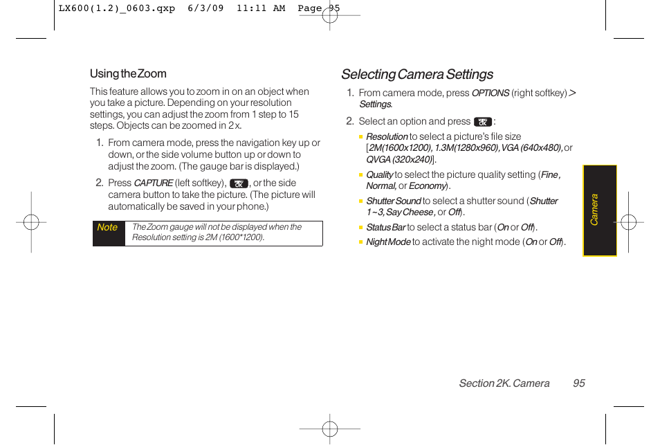 Selecting camera settings | LG LGLX600 User Manual | Page 109 / 193