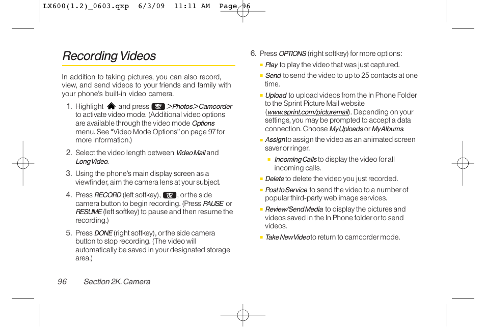 Recording videos | LG LGLX600 User Manual | Page 110 / 193