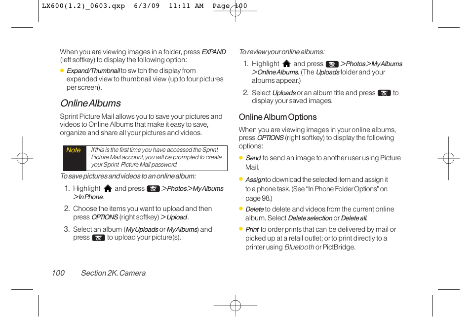 Online albums | LG LGLX600 User Manual | Page 114 / 193