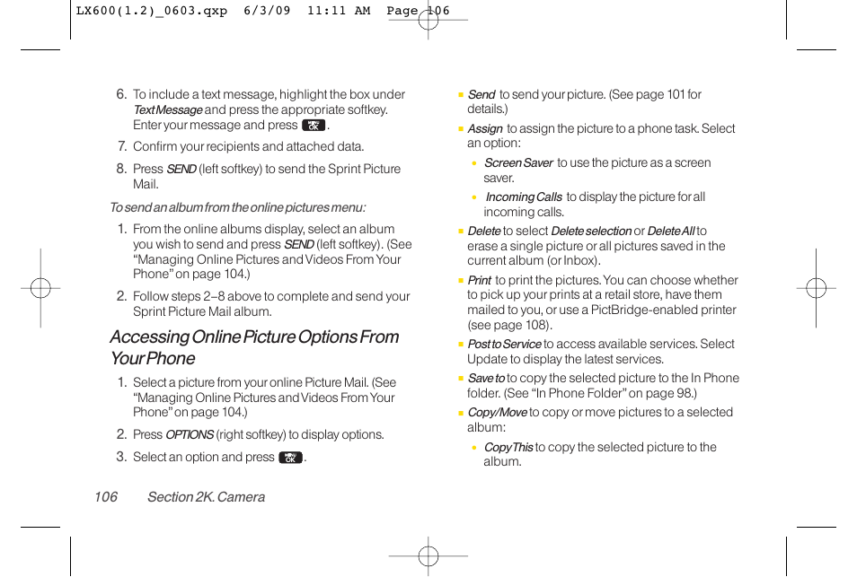 Accessing online picture options from yourphone | LG LGLX600 User Manual | Page 120 / 193