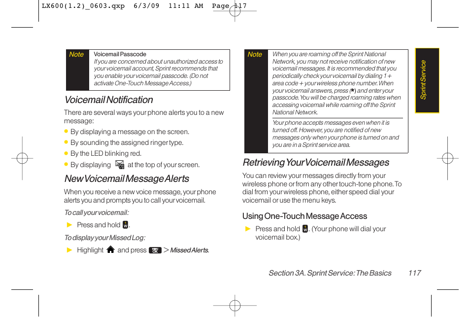 Voicemail notification, New voicemail message alerts, Retrievingyourvoicemail messages | LG LGLX600 User Manual | Page 131 / 193