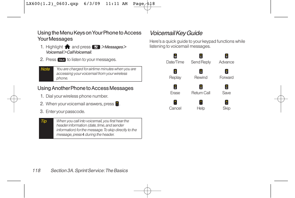 Voicemail key guide | LG LGLX600 User Manual | Page 132 / 193